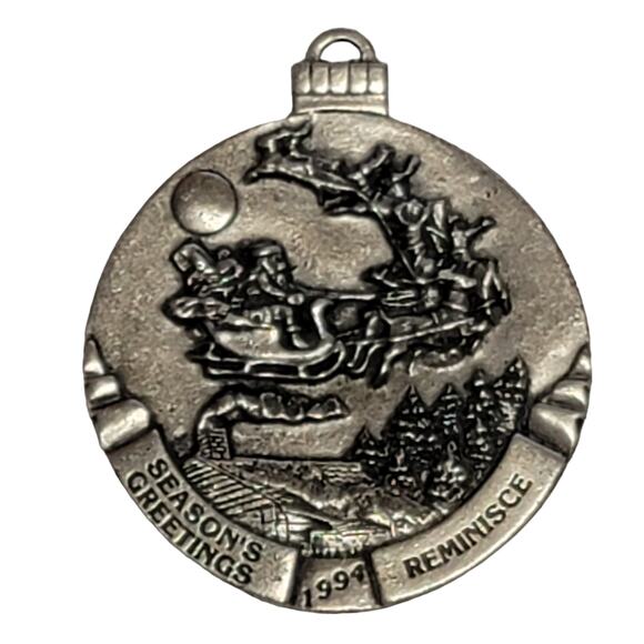 VTG 90s White Swan Pewter Christmas Ornament Santa Sleigh Reindeer Reminisce - Picture 2 of 4